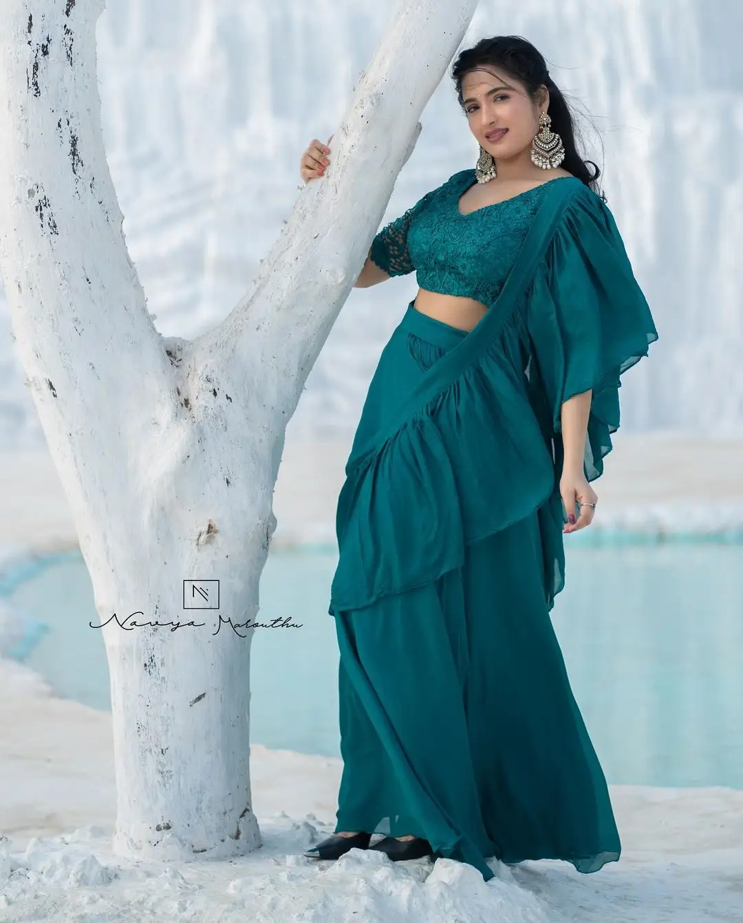 Big Boss Fame Rathika Rose Wearing Blue Lehenga Choli